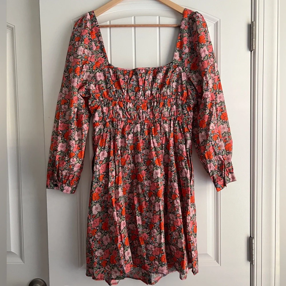 J. Crew Pink and Orange Floral Long Sleeve Dress - Picture 4 of 9